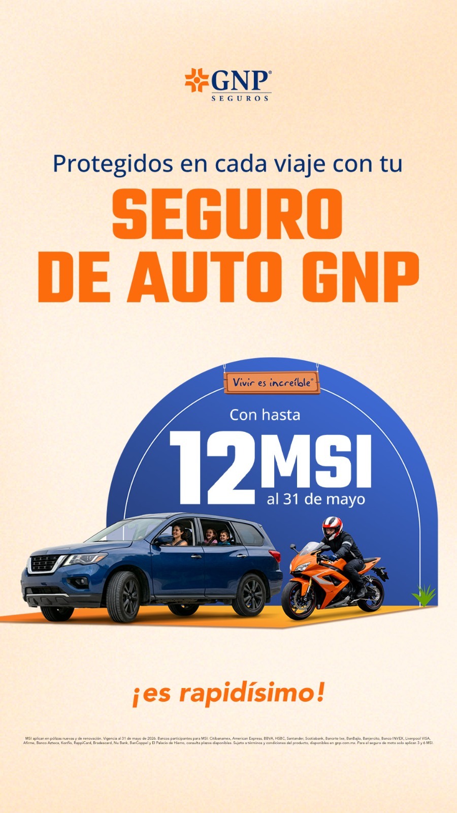 Promoción Seguro de Auto GNP — 12 MSI al 31 de mayo
